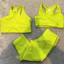 Booty by Brabants Croco Leggings Bike Shorts And Bra Top Set Neon Yellow Large