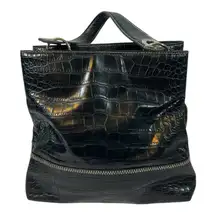 Tommy Hilfiger Black Croc Embossed Tote Shoulder Bag Y2K Preppy Streetwear
