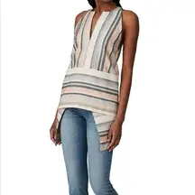 Rosetta Getty Apron Wrap Top Tan Jacquard Stripe Sleeveless Pockets Tunic 4 $650