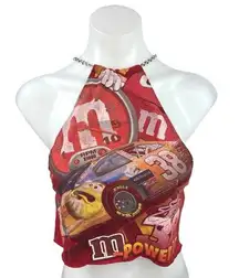 M&M’s x Furst of a Kind Red Halter Crossback Metal Chain Cami Crop Tank Top Sz S