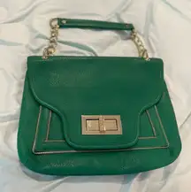 Olivia & Joy Kelly Green Faux Leather Handbag Purse Gold Hardware. Zipper Accent