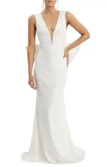 Rebecca Vallance Davina Bow Wedding Gown Ivory Mermaid Sequin Dress Sz 6 NWT