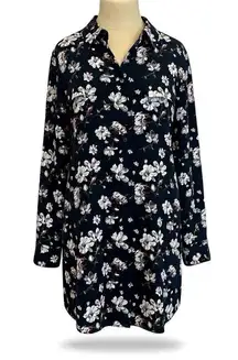 Equipment Femme Silk Shirt Dress Womens Small Black Floral Print Button