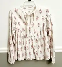 Rebecca Taylor La Vie Jaipur Crepe Fleur Cream Floral Shimmer Top Small