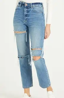 Dear John Super High Rise Jodi Straight Jeans in Sunnyvale Wash Distressed Sz 30