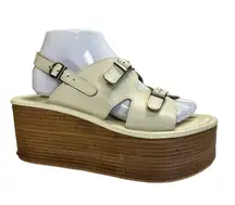 Anthropologie Sandals Womens 39 Cream Leather Buckle Platform Wedges