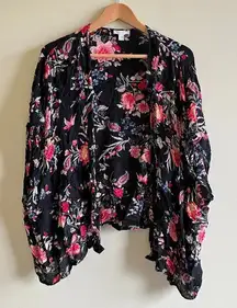 LOFT ANN TAYLOR FLORAL PAISLEY PRINTED‎ OPEN FRONT COVER KIMONO CARDIGAN SIZE 14