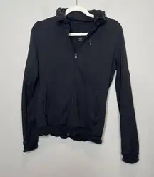 Prana Black Ruffle Athleisure Zip Up Jacket Size Small