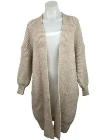 Topshop Beige Balloon Sleeve Mid Length Oversized Open Cardigan Sweater Size 0/2