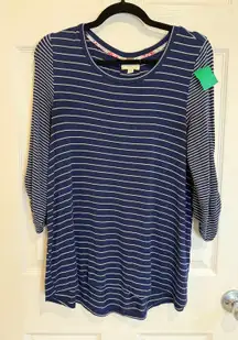 Cupio Striped Tunic Top 3/4 Sleeve‎ Casual Everyday Comfort Blue White M