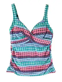 Lands End Tankini Top Underwire Removable Pads Tummy Control Pink Green 6