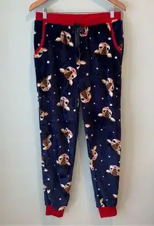 Sleep Riot Velour Reindeer Super Soft Pajama PJ pants PJs Large L Pockets