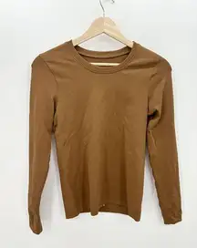 OQQ Shirt Women Size L Brown Long Sleeve Nylon Spandex Fitted Compression Top