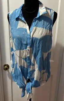 Harve Benard Blue and White Striped Tank Top with Gold Detail in XL
