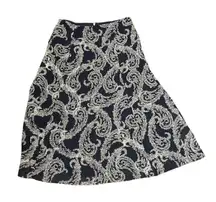 Liz Claiborne Maxi Skirt Size 10 Navy White Floral Womens Lined Polyester 32X34‎