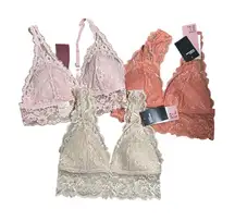 H&M Lace Bralette Lot of 3 NEW Pink Coral Cream Size M Size 6 Padded Lined
