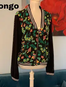 Bongo  Mesh Sleeve VARSITY Jacket Juniors Size L Large Zip Cardigan Floral