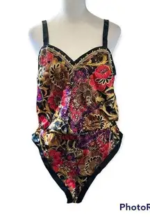 Vintage California Dynasty High Cut Floral Teddy Size Small