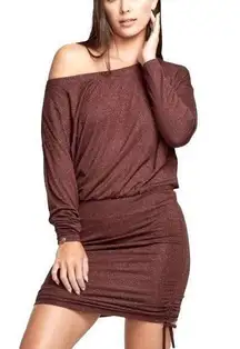Chaser Sparkle Mini Drop Shoulder Ruched Dress, maroon sparkly, size small NWT
