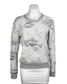 IRO Jeans Womens Gray Cotton Distressed Ripped Long Sleeve Sweatshirt Top XS