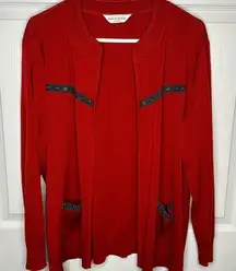 Exclusively Misook Woman Red Open Front Cardigan size XL Valentine