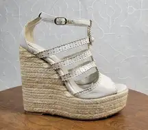 Balenciaga Womens Arena Wedge Sandals 39 US 9 White Strappy Espadrille Platform