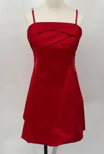 Karen Millen Mini Dress Satin Tiered Bow Back Bubble Hem Strappy Pleated Red 4