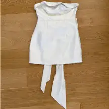 Lulu’s - Destiny Floral Jacquard Strapless Mini Dress Back Bow Detail in White