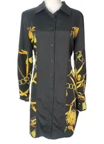 SheIn  Chain Print Long Sleeve Button Front Shirt Dress