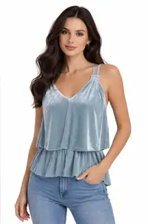 Y2K Xhilaration Blue Velvet Tiered Camisole Spaghetti Strap Top