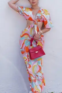 SHEIN 'Palma II" Cut Out Tied Vacation Maxi in Multi Print two piece sz …