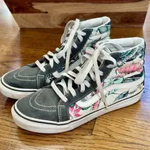 Grey With Hawaiian Print Vans Old Skool Hi tops. Men’s 6.5. Women’s 8.