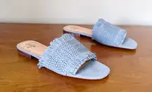 Latigo • Anthropologie Sofie Fringed Slide Sandal woven mules flat blue suede