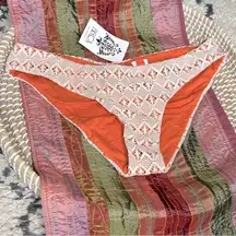 Becca NWT  Cream Crotchet Orange Liner Bikini Bottom size Large