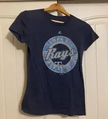 Tampa Bay Rays Shirt Medium Majestic Dark Blue Short Sleeve Cotton Blend MLB