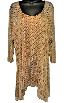 Indigo Soul 3XL Beige Brown Crochet Hi Lo Tunic Dress Sparkle Harvest Boho Earth