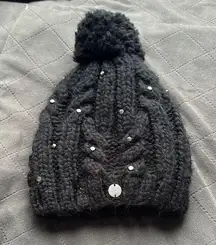 Roxy Cozy Black Knit Beanie with Pom Pom