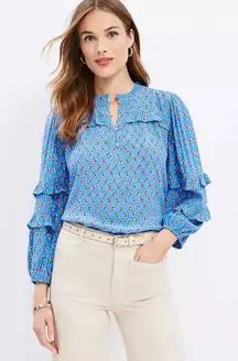 Loft Paisley Ruffle Button Blouse in Blue