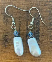 Handmade Cultured Freshwater Pearl Blue Silver Drop Earrings Hawaii