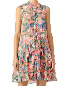 Saloni Peach Tilly Ruffle Dress Floral Sleeveless