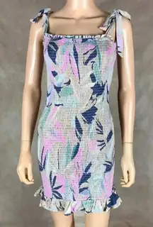 SALTWATER LUXE Tropical Floral Smocked Mini Dress MEDIUM