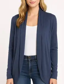 Athleta Luxe Pose Wrap Cardigan Size XS Open Blue Thumb Holes Lagenlook Longline