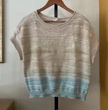 Daily Practice Anthropologie Linen Knit Cropped Sweater Ombre Tan Blue Size M