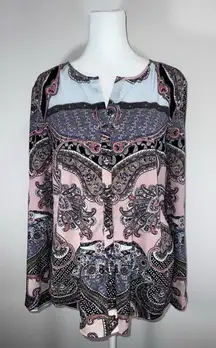 Talbots Size 2X Long Sleeve Paisley Satin Button Up Pastel Blouse Classy‎ Shirt