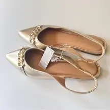 Old Navy Women's Pointy Toe Low Heel Ankle Strap Flats Gold   Sz 9  New with tag