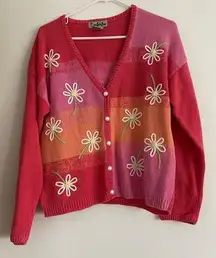 Vintage bright colored floral cardigan medium