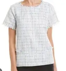 Sail to Sable White and Blue Blouse Chic Top Size Small Prep Tweed