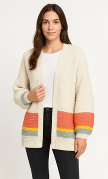 Marine Layer Karolina Cardigan 3-Gauge Knit, Bubble Sleeves, Retro Stripe (S)
