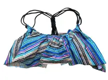 PINK Victoria's Secret Swim Top S Striped Ruffle Tribal Black‎ Braid Strap