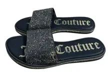 Juicy Couture Yippy Black Beaded Rhinestone Slide Sandals Slip On Women’s Size 6